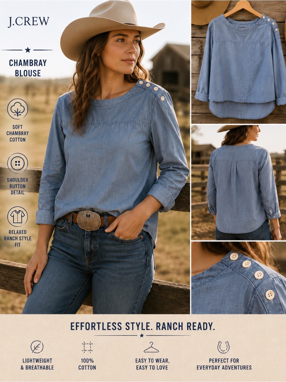 J. Crew Light Blue Chambray Shoulder-Button Blouse 10P